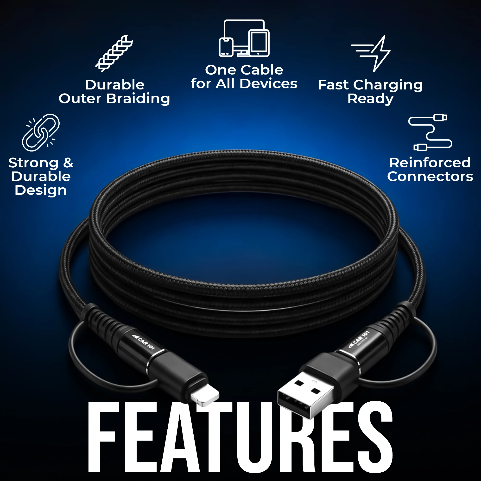 CAR101 Turbo Fast 65W Car Charge with 4 in 1 Cable - Image 9