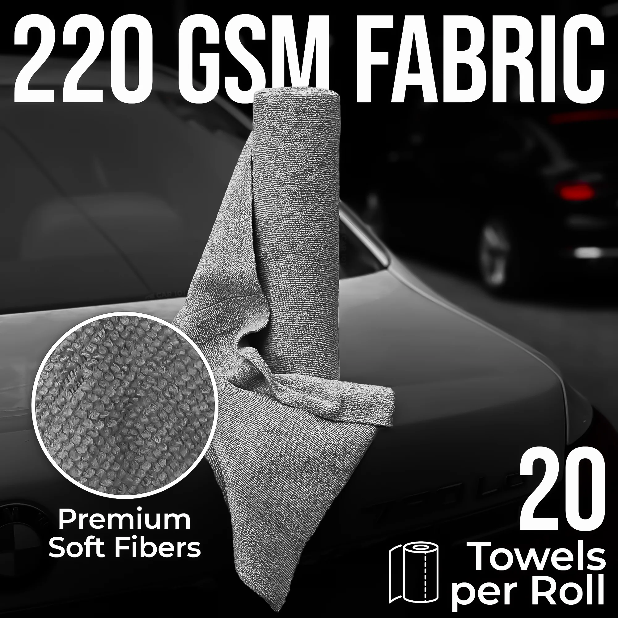 CAR101 Rip Rolls | 220 GSM Microfiber Towel Roll | 20 Units/Roll of tearable & reusable microfibre towels. - Image 3