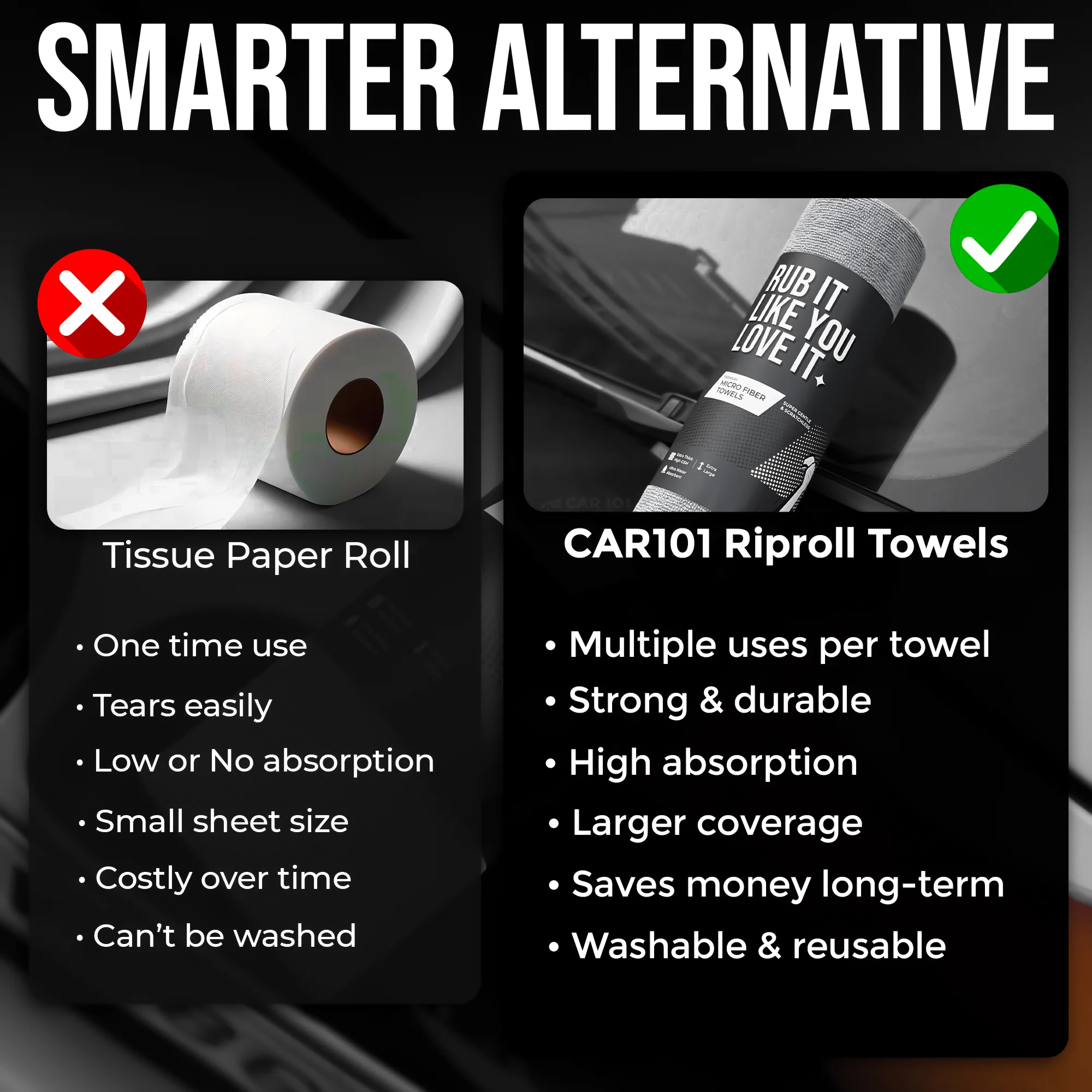 CAR101 Rip Rolls | 220 GSM Microfiber Towel Roll | 20 Units/Roll of tearable & reusable microfibre towels. - Image 9